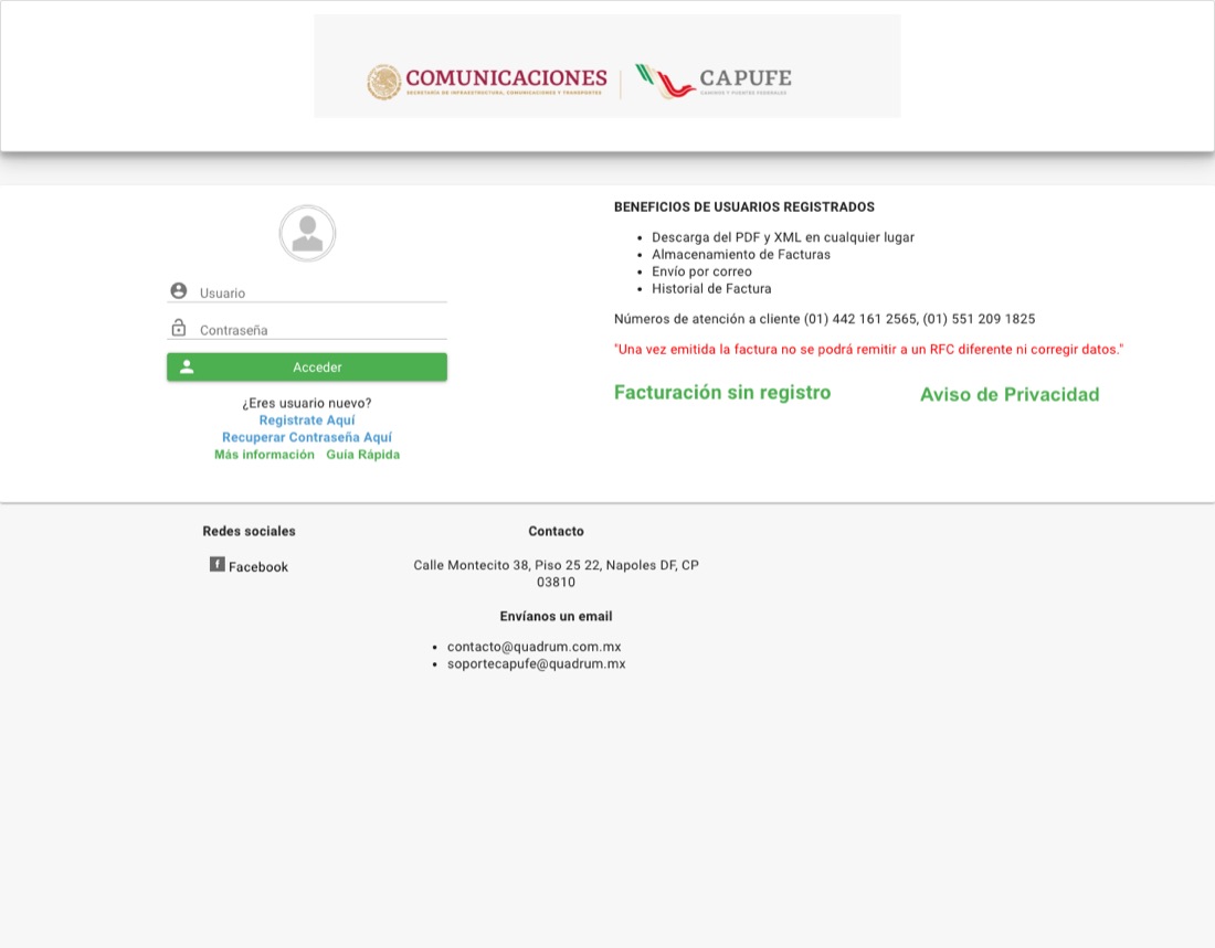 Portal de facturación de Capufe