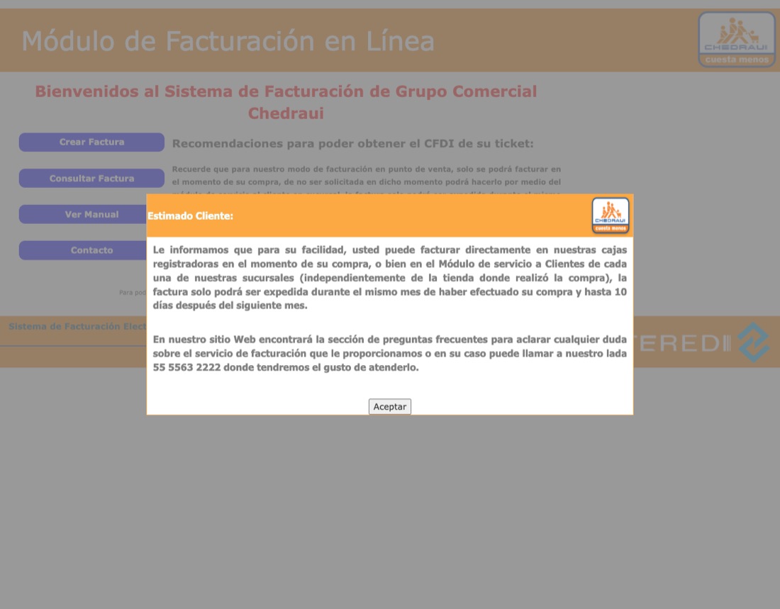 Portal de facturación de Chedraui