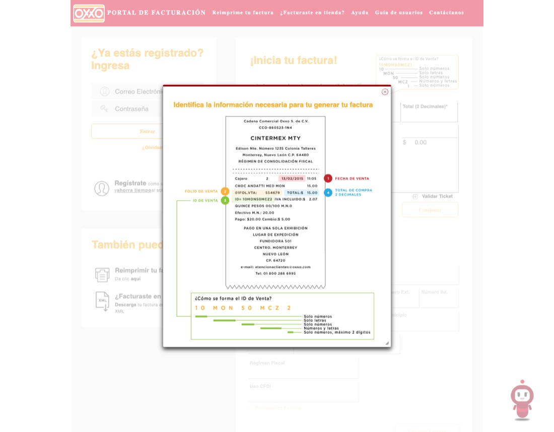 Portal de facturación de OXXO