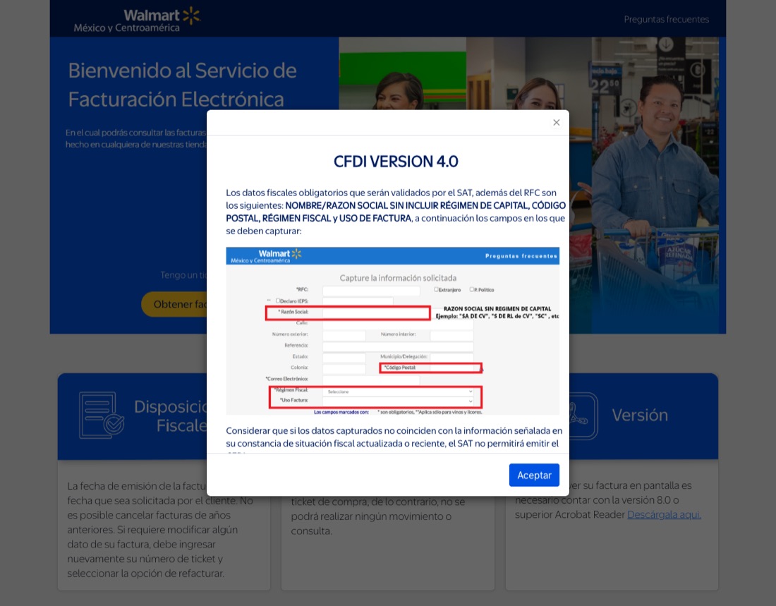 Portal de facturación de Sam's Club
