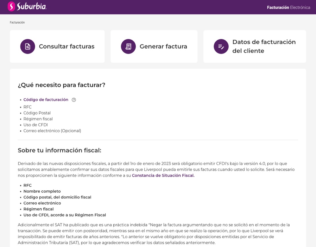 Portal de facturación de Suburbia
