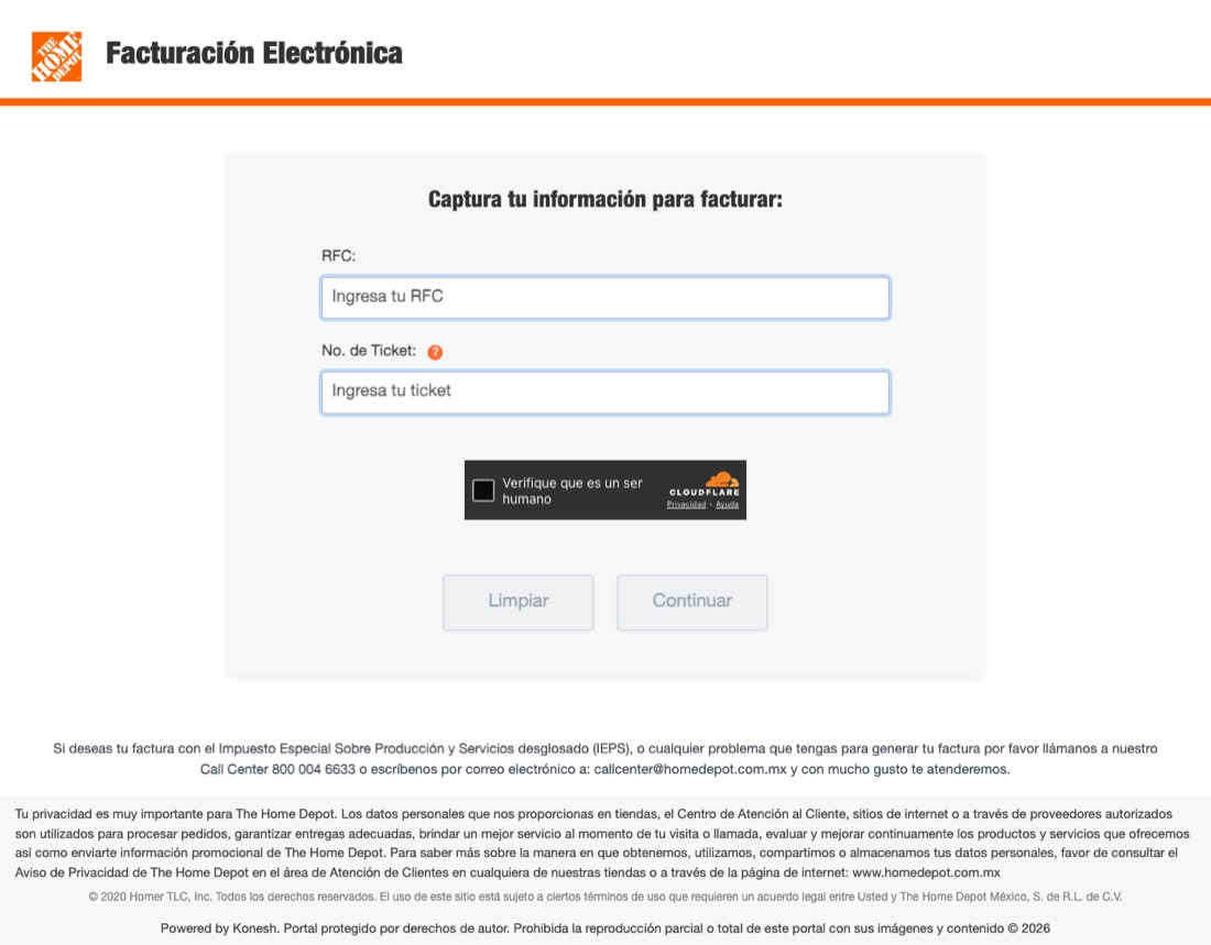 Portal de facturación de The Home Depot