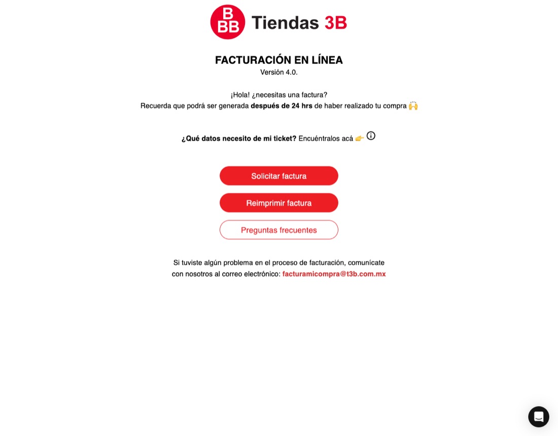 Portal de facturación de Tiendas 3B